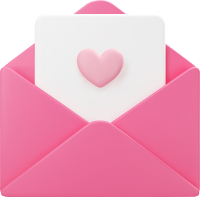 3D Open Pink Mail Envelope Icon with Flying Hearts